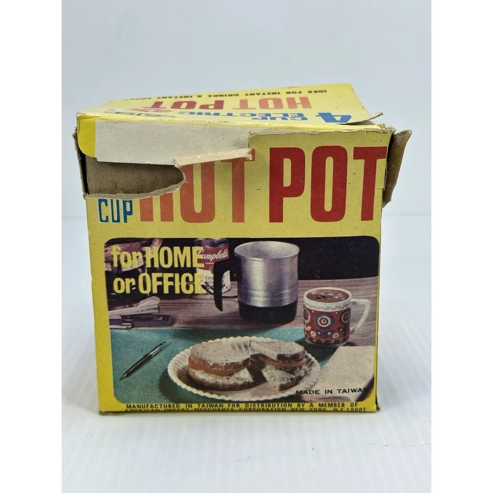 Vintage 4 Cup Electric Hot Pot Original Packaging Bright Polished‎ Aluminum AIM